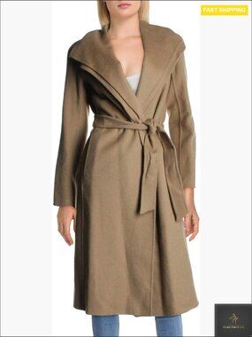 Slim Fit Wool Blend Wrap Coat Elegant Classic Trench Belted Long Coat